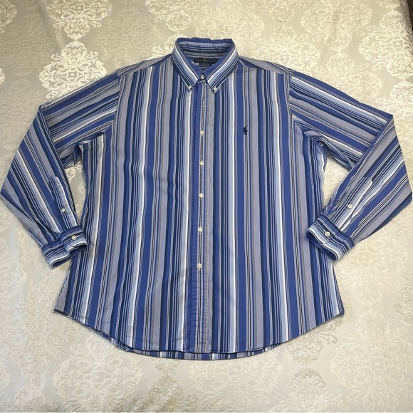 Polo Ralph Lauren Custom Fit Vertical Stripe Blue & White Button Down Size XL - Picture 4 of 7